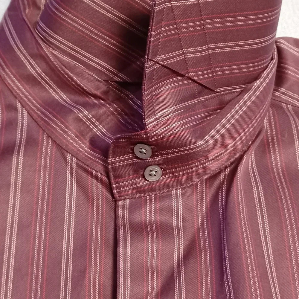 Banana Republic Dress Shirt Mens L Burgundy Striped Long Sleeve 100% Cot 16-16.5